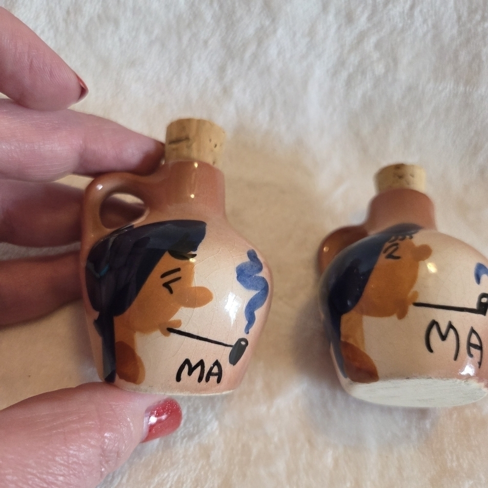 Two Ma Salt & Pepper Set Smoking Pipes On Moonshine Jug Ozark Toothpick - Picture 4 of 11